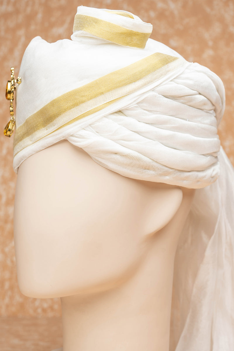 White Silk Safa With Border