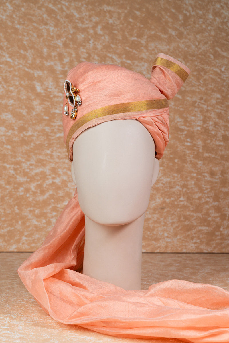 Peach Silk Safa With Border