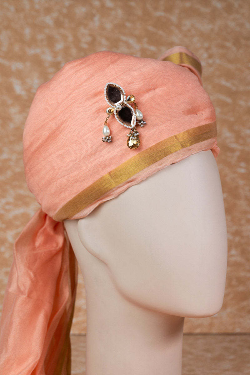 Pink Silk Safa With Gold Border