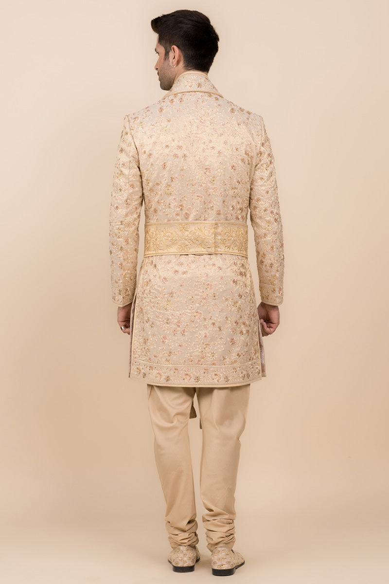 All Over Embroidered Sherwani In Tissue