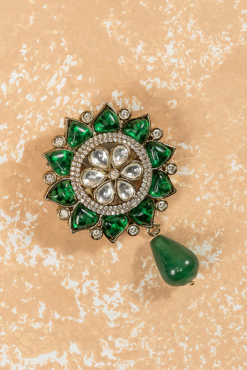 Brooch With Crystal Encrusted At Centre