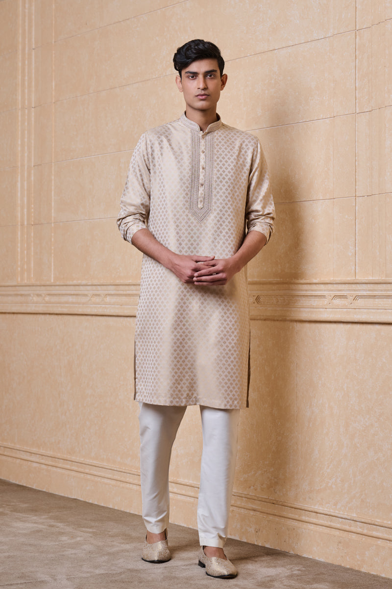 Beige Jaquard Kurta Set