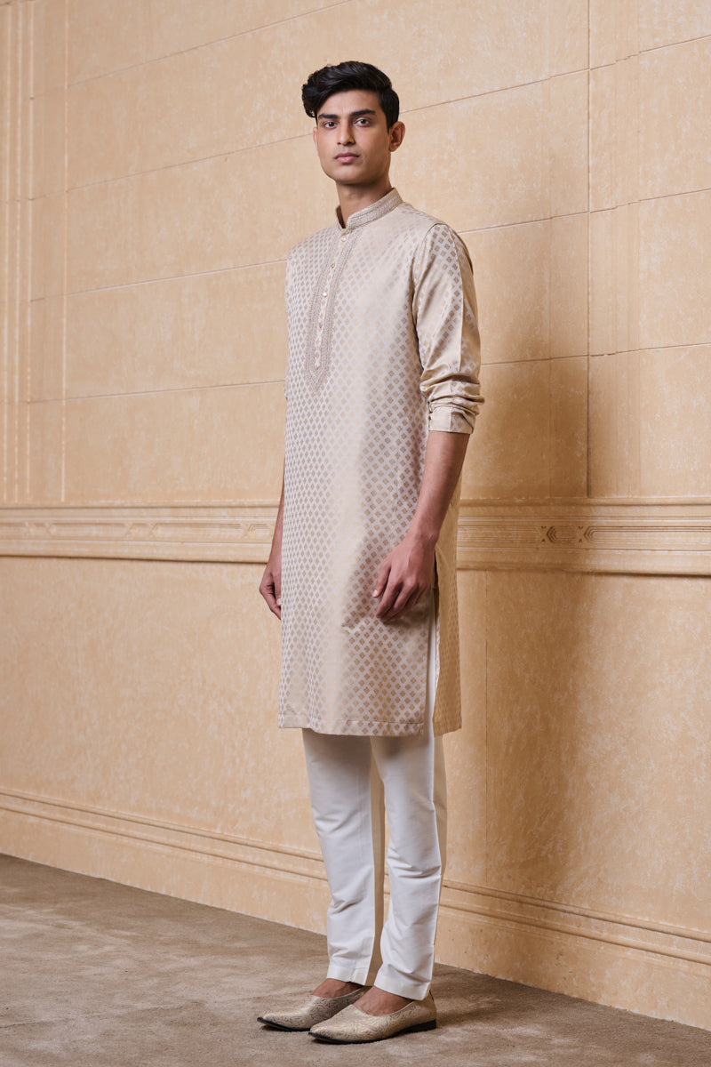 Beige Jaquard Kurta Set