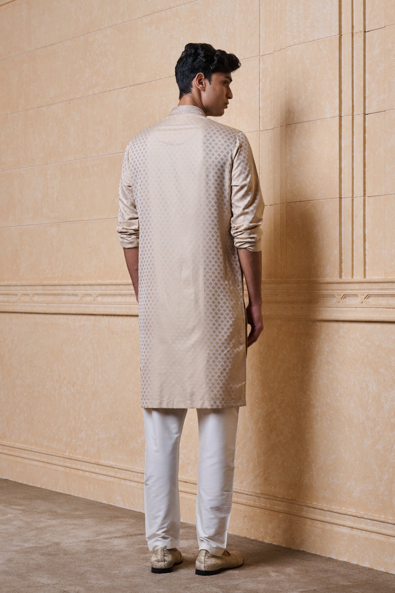 Beige Jaquard Kurta Set