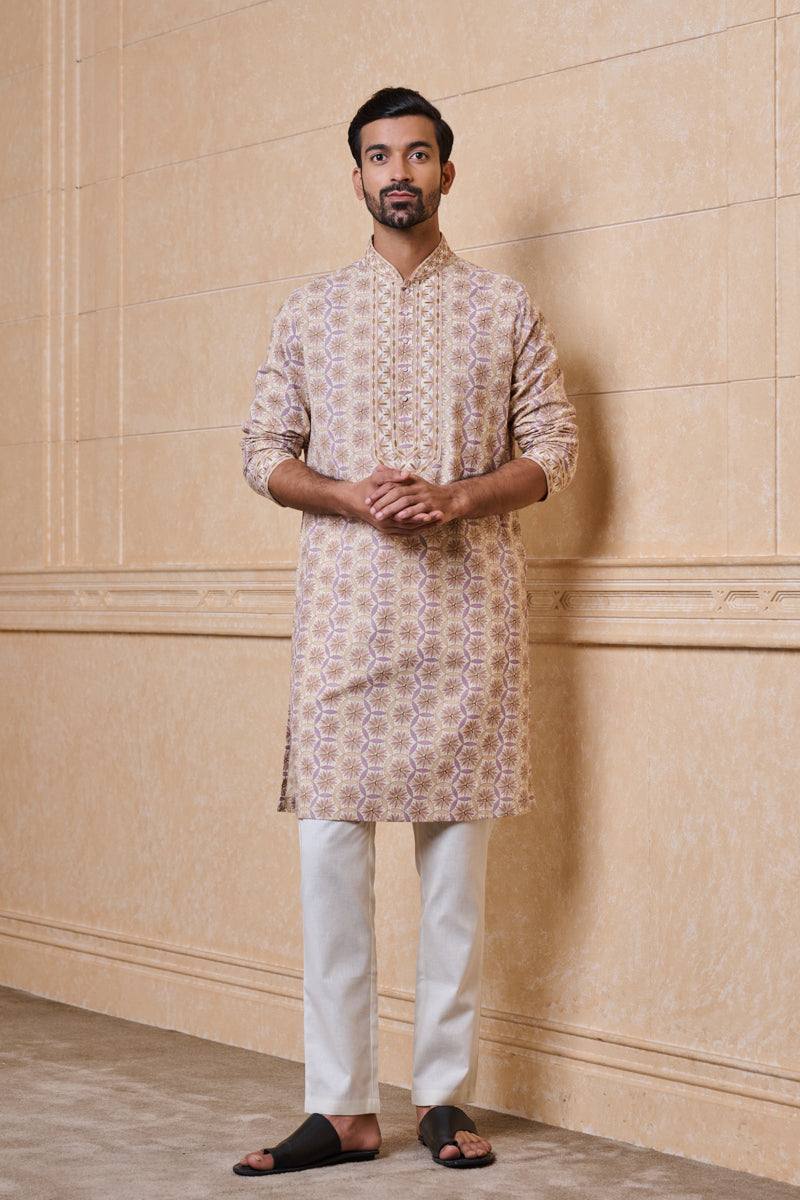 Beige All Over Printed Kurta Set