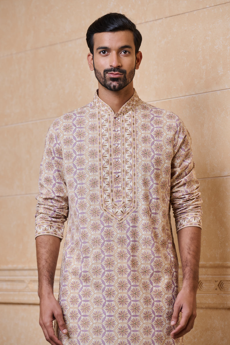 Beige All Over Printed Kurta Set