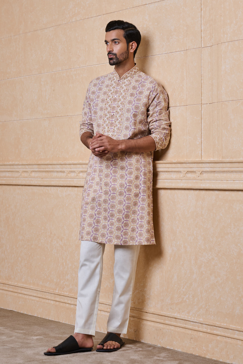 Beige All Over Printed Kurta Set