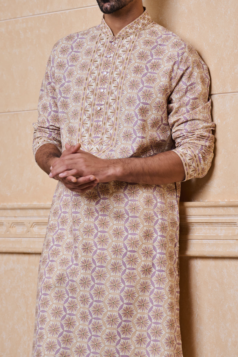 Beige All Over Printed Kurta Set