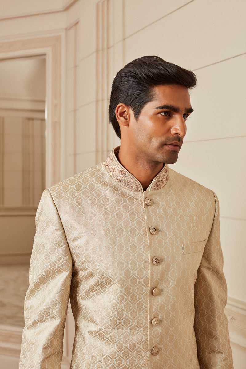 Ivory Poly Zari Brocade Sherwani