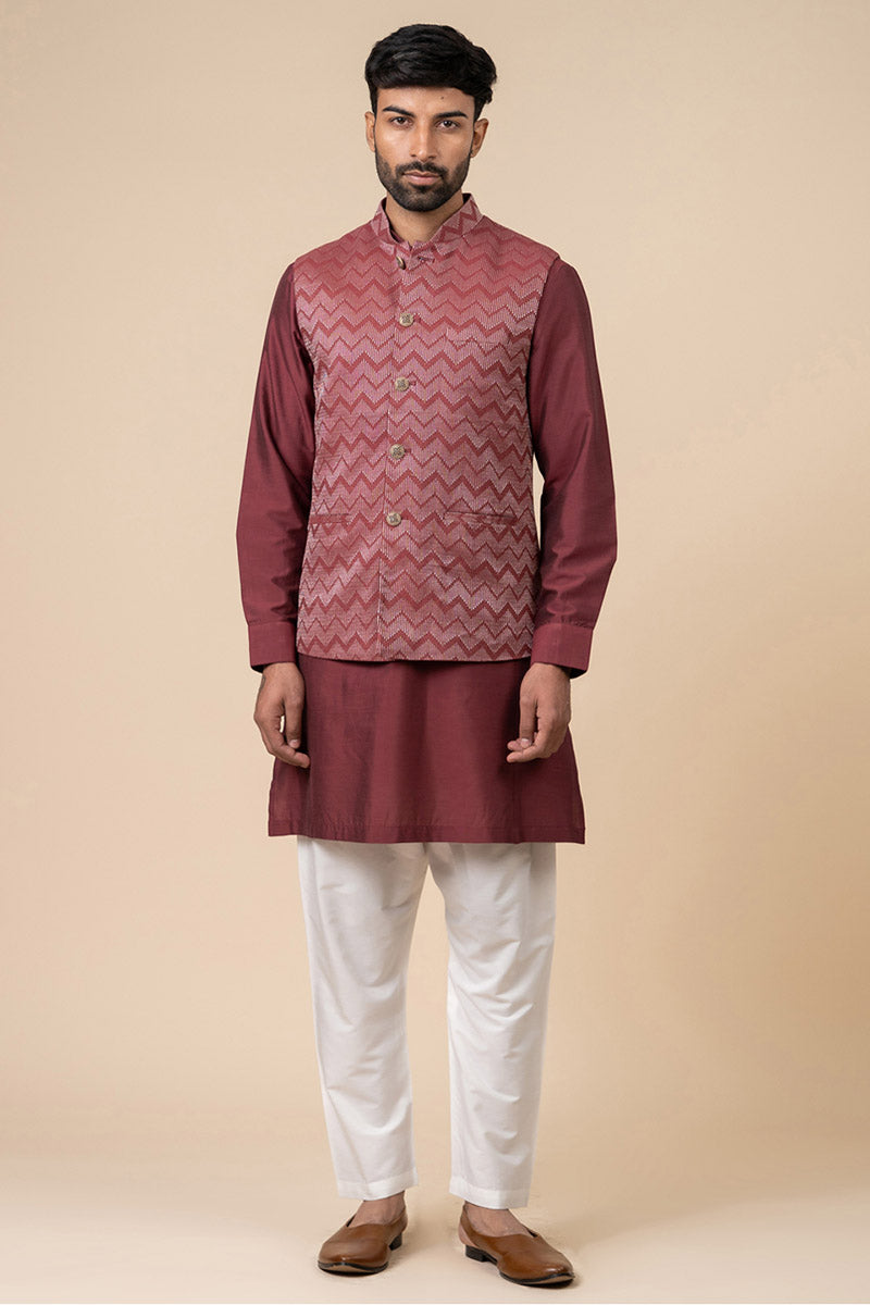 Kurta Bundi Set In Chevron Base