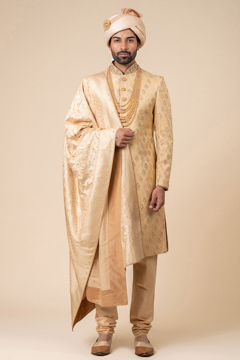 All Over Embroidered Sherwani In Brocade