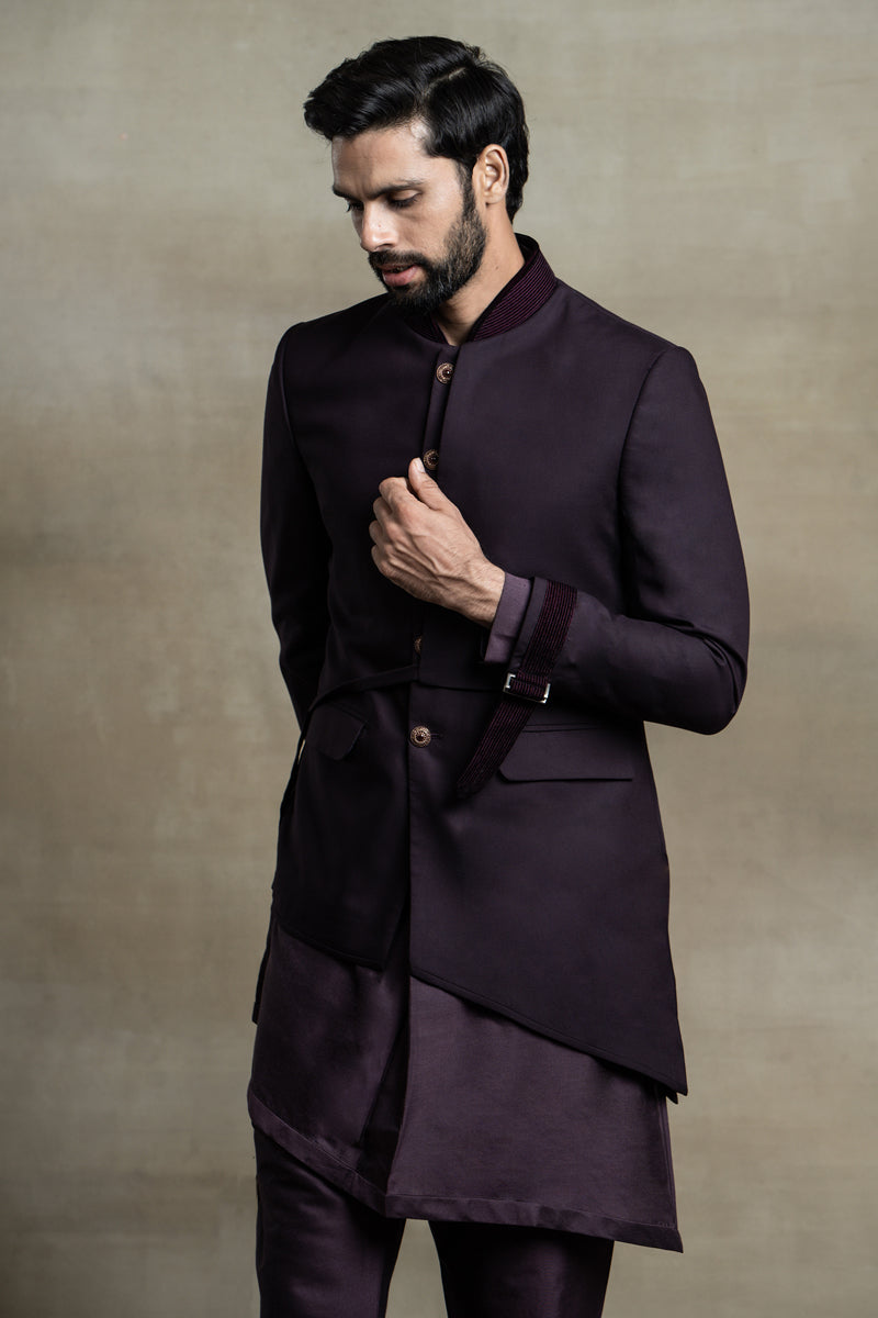 Asymmetric Jacket Paired with Kurta and Aligarhi