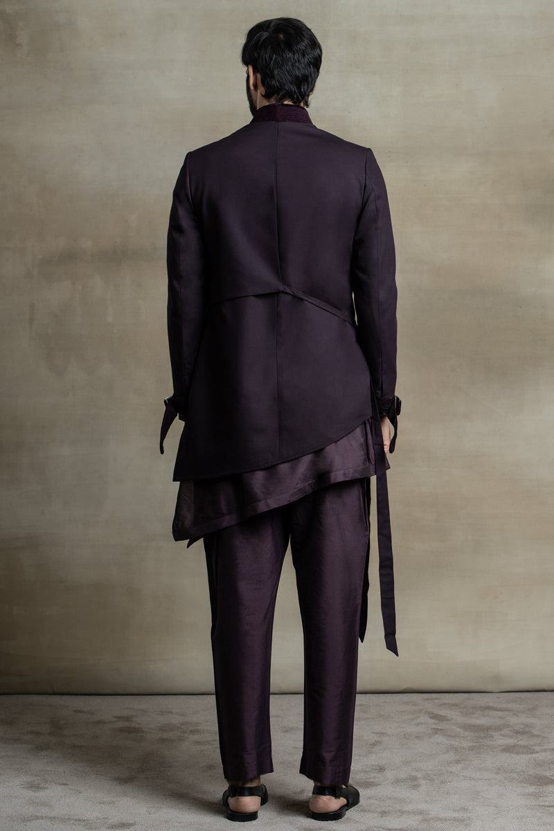 Asymmetric Jacket Paired with Kurta and Aligarhi