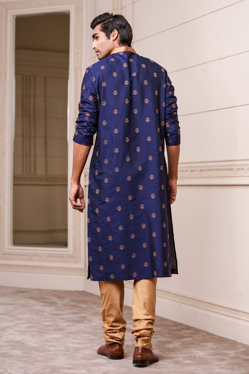 Navy All Over Thread Embroidered Kurta Set